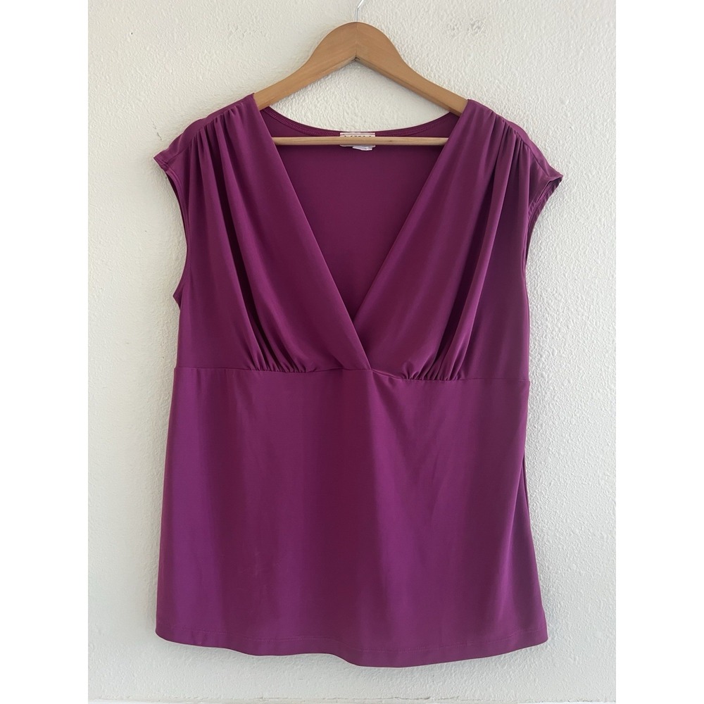 M.K.M Vintage Womens 1X Magenta Draped V Neck Blouse Minimalist Chic Coquette